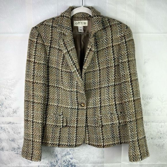 Orvis Wool Plaid Single Breasted Blazer Coat - Picture 13 of 14